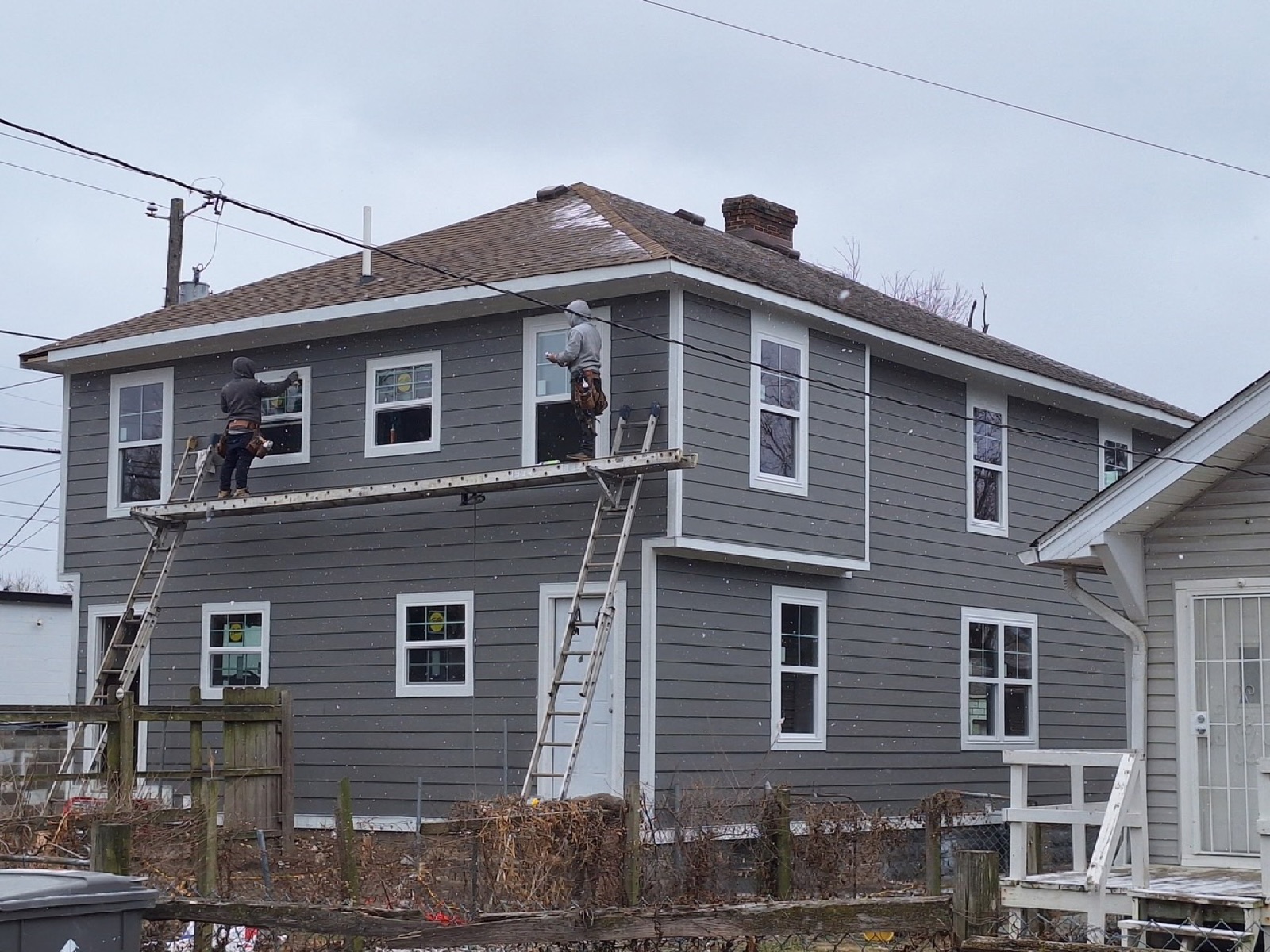 WOLO crew restoring a home exterior in Central Indiana